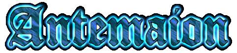 The word Antemaion in glowing blue gothic text
